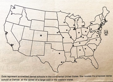 map of U.S. dental schools in 1973